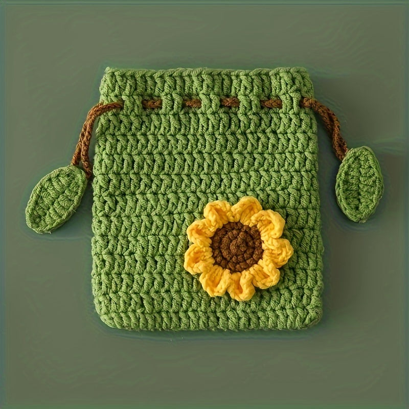 Handmade Crochet Pouch Handmade Crochet Flower Mini Drawstring Pouch | Charming Fleece Coin Purse for Lipstick, Earbuds & Accessories | Ideal Women's Gift
