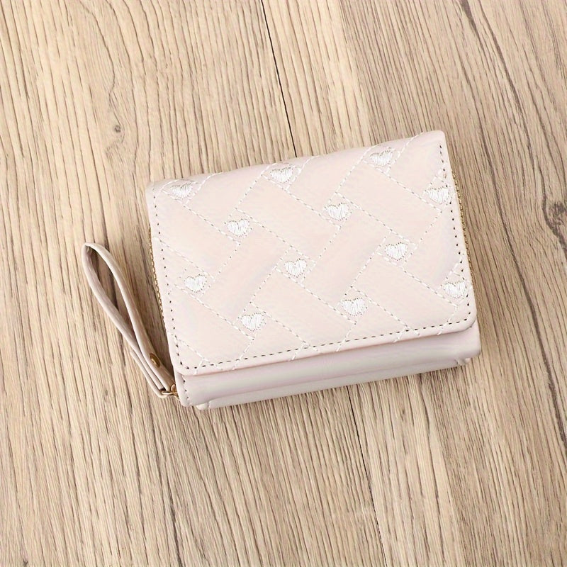 Faux Leather Heart Pattern Tassel Zipper Wallet for Women, Foldable 3-Panel Coin Purse with Polyester Lining, Non-Washable, Insert Pocket - Perfect for Valentine's, Birthday, Halloween, Christmas, Mother's Day Gifts