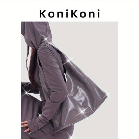 KoniKoni Genuine Leather Tote Bag for Women - Large Capacity Shoulder Bag, Stylish Gray\u002FBlack Commuter Handbag with Magnetic Closure, Soft & Durable Design for Everyday Use
