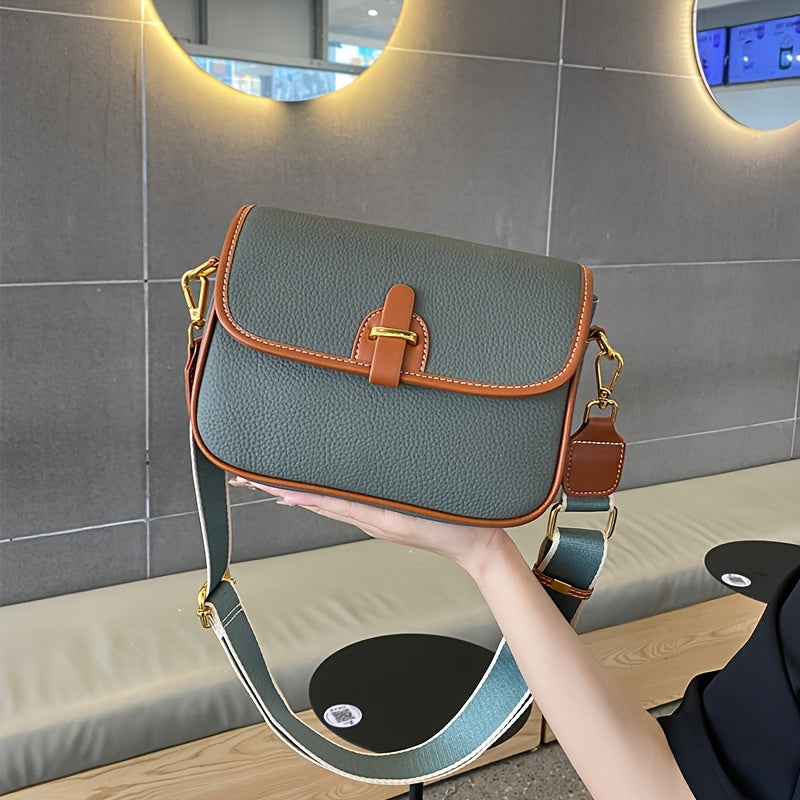 Genuine Leather Crossbody Bag for Women - Stylish Beige & Brown Two-Tone Handbag with Detachable Strap, Magnetic Closure, and Multiple Compartments