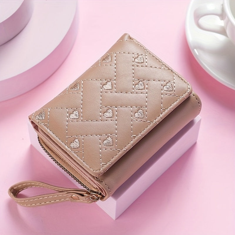 Faux Leather Heart Pattern Tassel Zipper Wallet for Women, Foldable 3-Panel Coin Purse with Polyester Lining, Non-Washable, Insert Pocket - Perfect for Valentine's, Birthday, Halloween, Christmas, Mother's Day Gifts