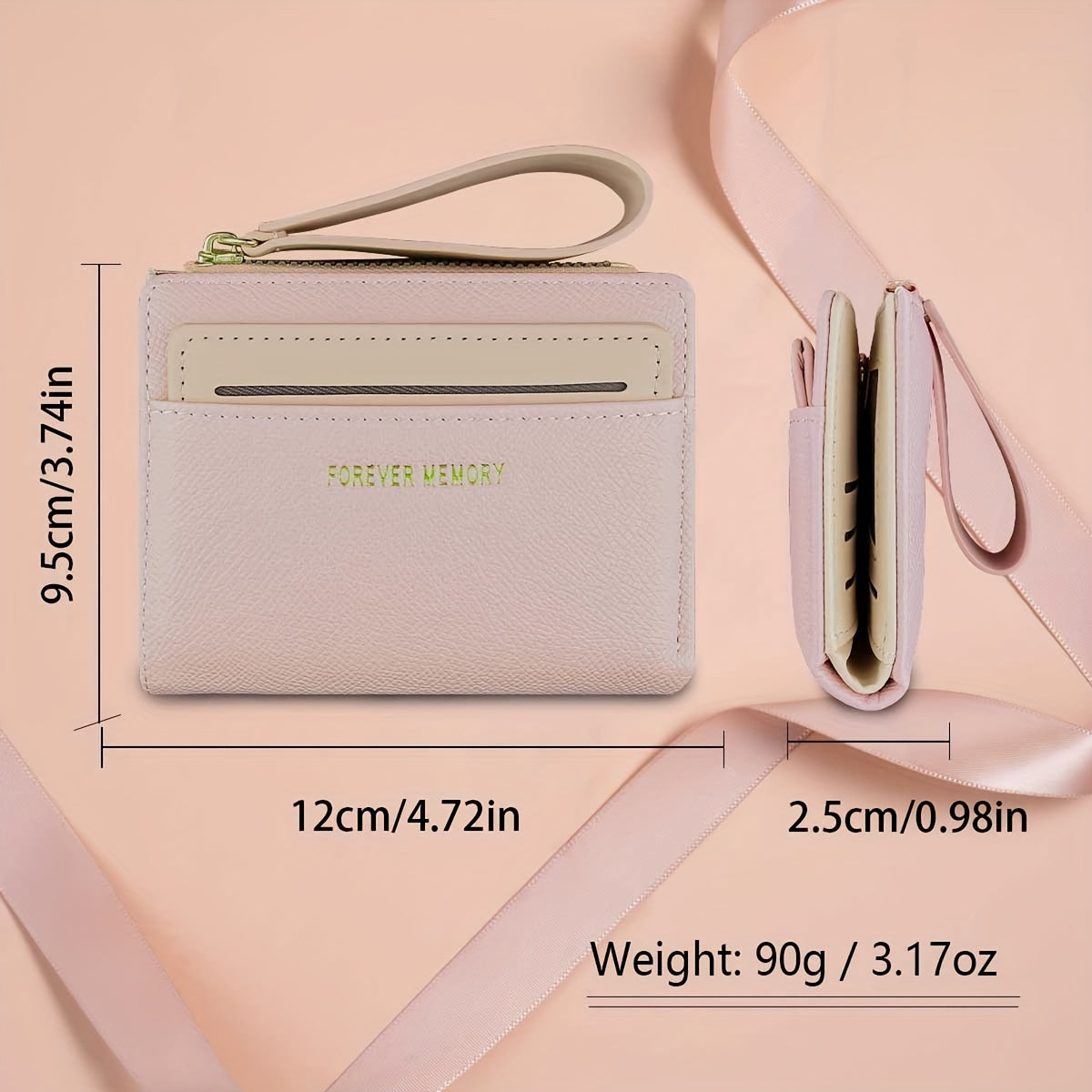 Women'S Mini Purse Ultra-Thin Double Fold Credit Card Clip Simple Zipper Coin Purse Women'S Clutch Purse