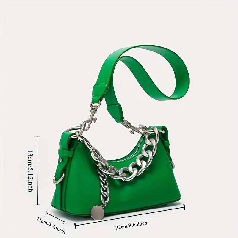 Everyday Comfort Fashionable Women's Shoulder Bag | with Metallic Chain Strap | Multi-Color Options: Black, White, Pink, Green | Zip Closure | Polyester Lining | Trendy Crossbody Purse for Casual & Formal Use