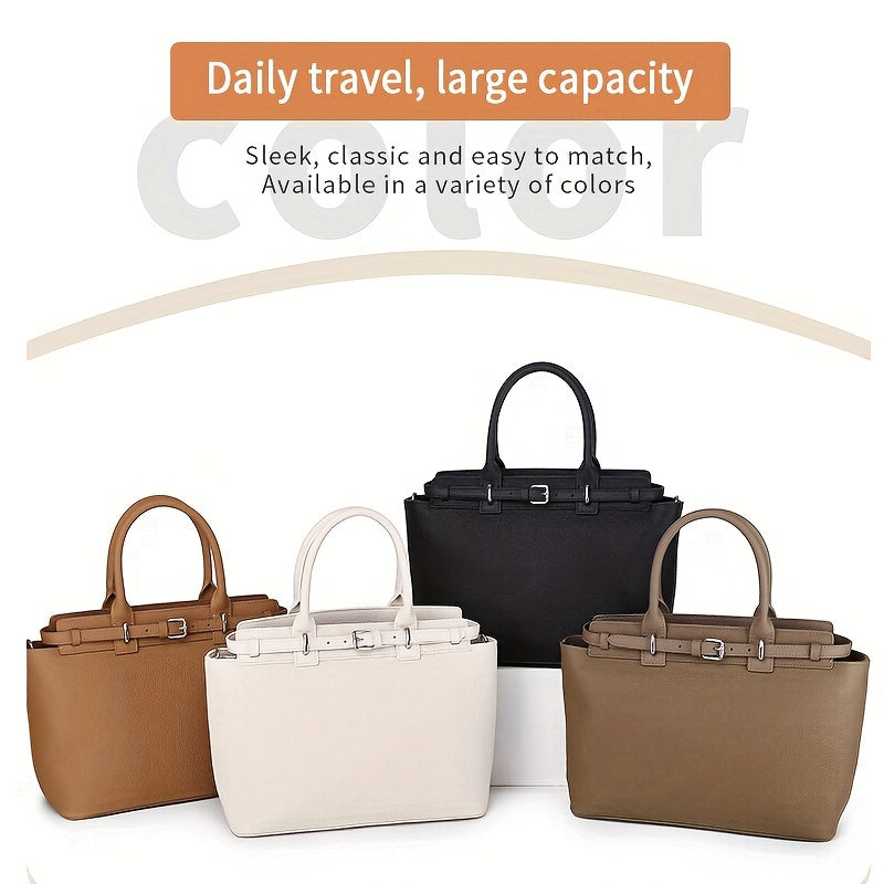 ANGENGRUI Genuine Leather Tote Bag for Women - European Style Fashion Handbag with Removable Strap