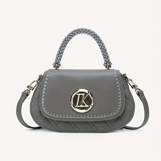 2025 New Elegant -Embellished Crossbody Bag for Women - Detachable Strap, Golden-Tone Hardware, Magnetic Closure, Premium Second-Layer, Grey\u002FWhite, Versatile for Casual & Formal Occasions