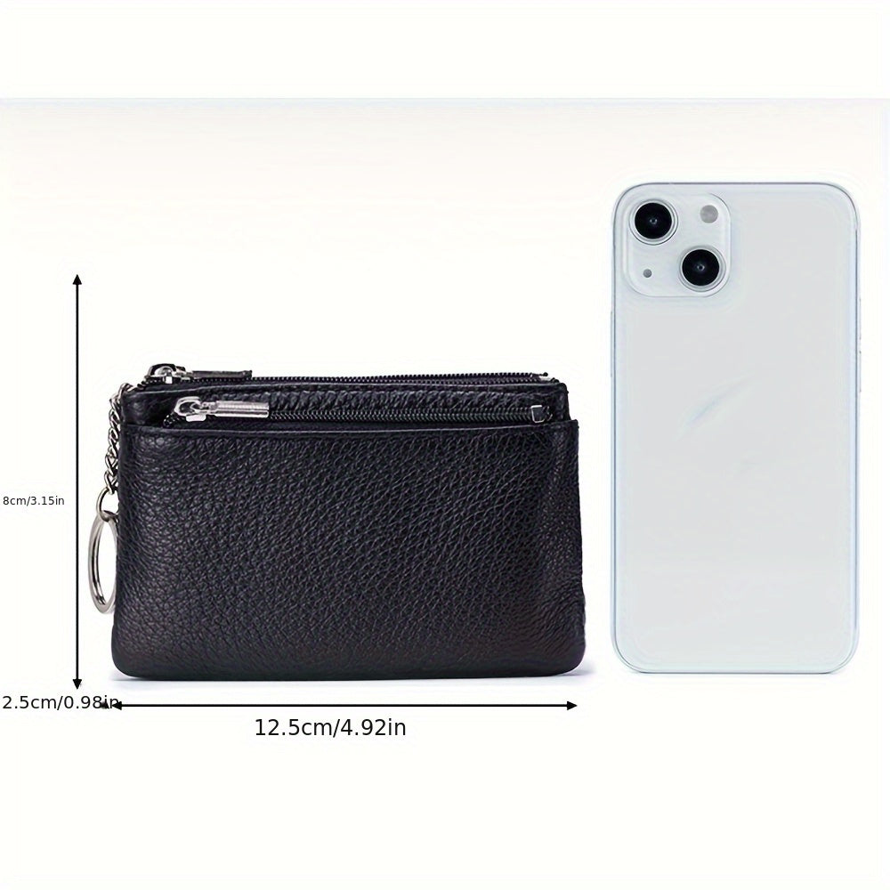 OBCREATOR Genuine Leather Coin Purse for Women & Men - 3-Zipper Secure Closure, Compact Multi-Compartment Wallet with Keychain, RFID Blocking (Black\u002FRed\u002FGrey\u002FOrange\u002FGreen\u002FPink)