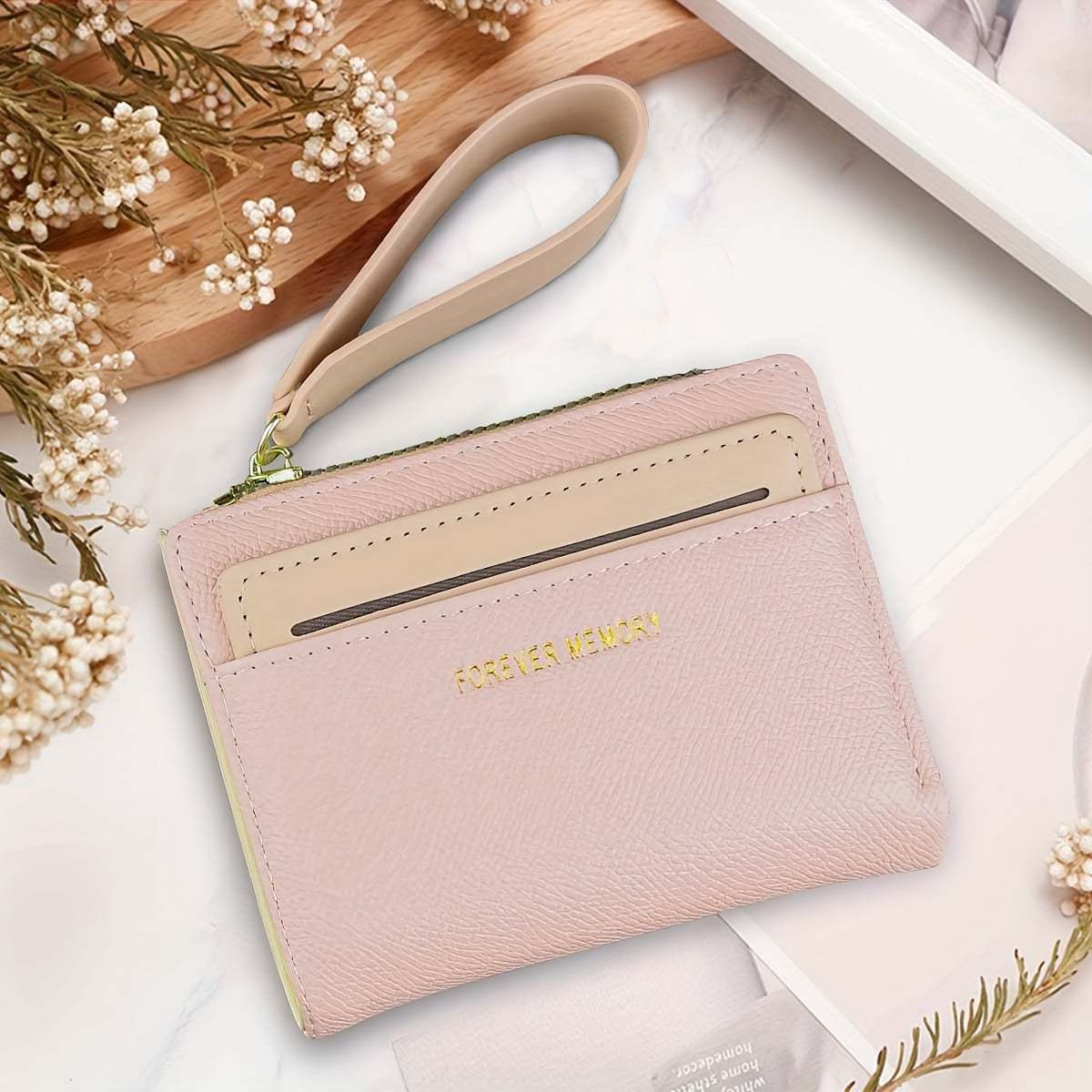 Women'S Mini Purse Ultra-Thin Double Fold Credit Card Clip Simple Zipper Coin Purse Women'S Clutch Purse