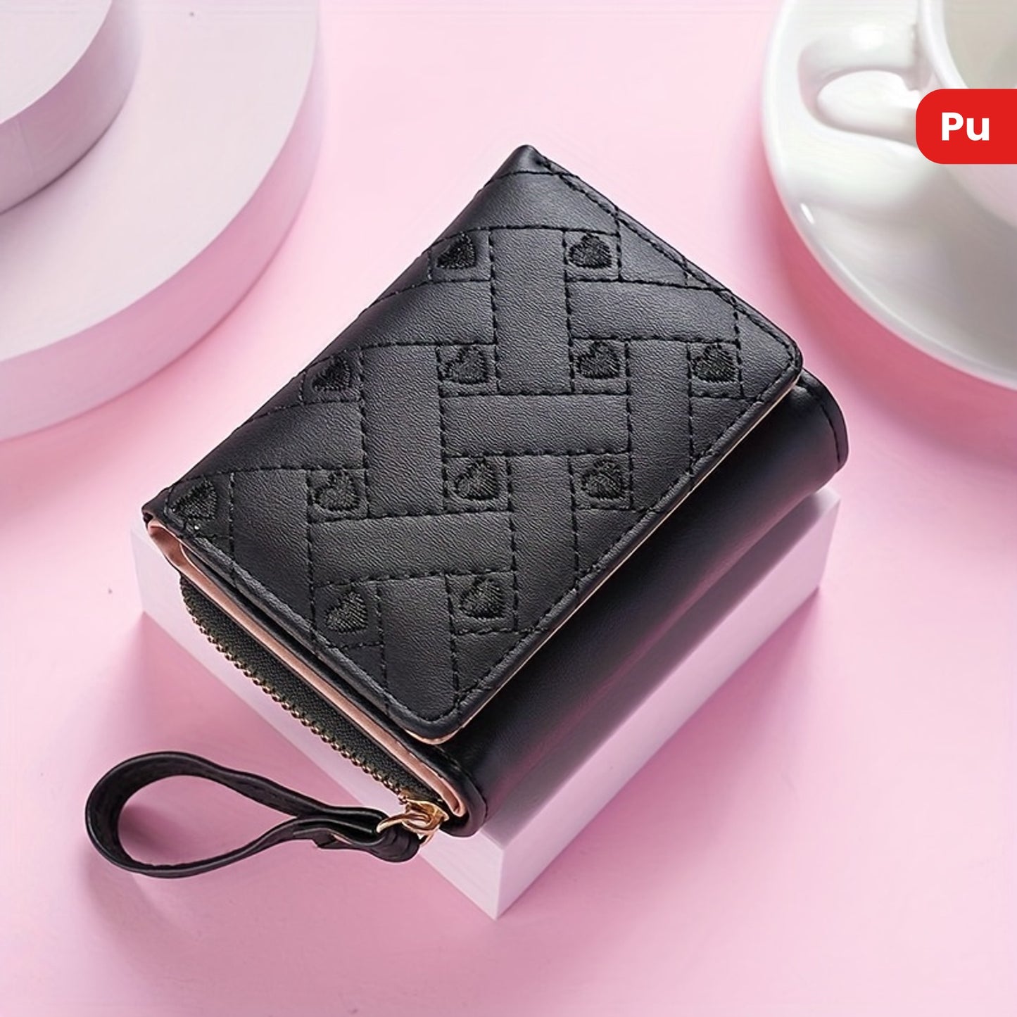 Faux Leather Heart Pattern Tassel Zipper Wallet for Women, Foldable 3-Panel Coin Purse with Polyester Lining, Non-Washable, Insert Pocket - Perfect for Valentine's, Birthday, Halloween, Christmas, Mother's Day Gifts