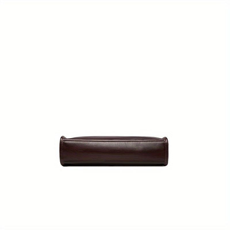 Genuine Genuine Leather Tote Bag for Women - Large Capacity Retro Shoulder Handbag with Magnetic Closure, Smooth Finish, and Fixed Strap in Coffee Brown\u002FBlack, Commuter Tote Bag | Minimalist Tote | Polyester Lined
