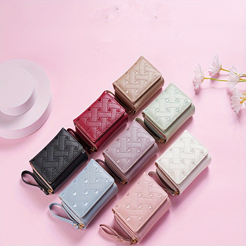 Faux Leather Heart Pattern Tassel Zipper Wallet for Women, Foldable 3-Panel Coin Purse with Polyester Lining, Non-Washable, Insert Pocket - Perfect for Valentine's, Birthday, Halloween, Christmas, Mother's Day Gifts
