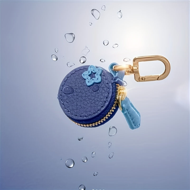 Minimalist Fresh Fruit Keychain, Mini Coin Purse with Keyring, Ultra-Fine Fiber Blueberry & Orange Charm, High Quality Zipper Closure Golden Ring, Cute Fruit Design, Bluetooth Headphone Multi-Function Pouch, Women's Holiday Gift, Delicate Accessory