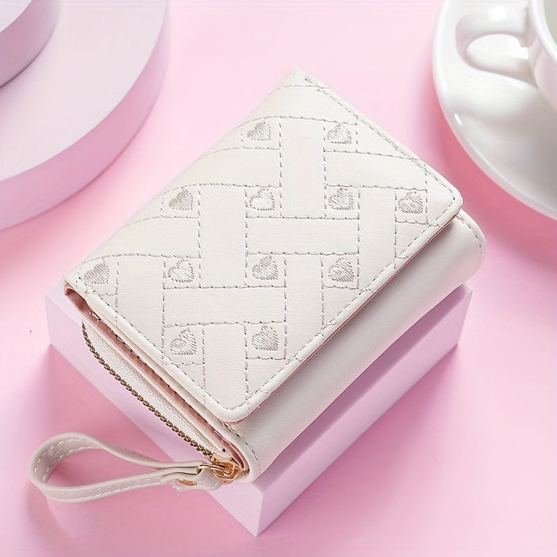 Faux Leather Heart Pattern Tassel Zipper Wallet for Women, Foldable 3-Panel Coin Purse with Polyester Lining, Non-Washable, Insert Pocket - Perfect for Valentine's, Birthday, Halloween, Christmas, Mother's Day Gifts