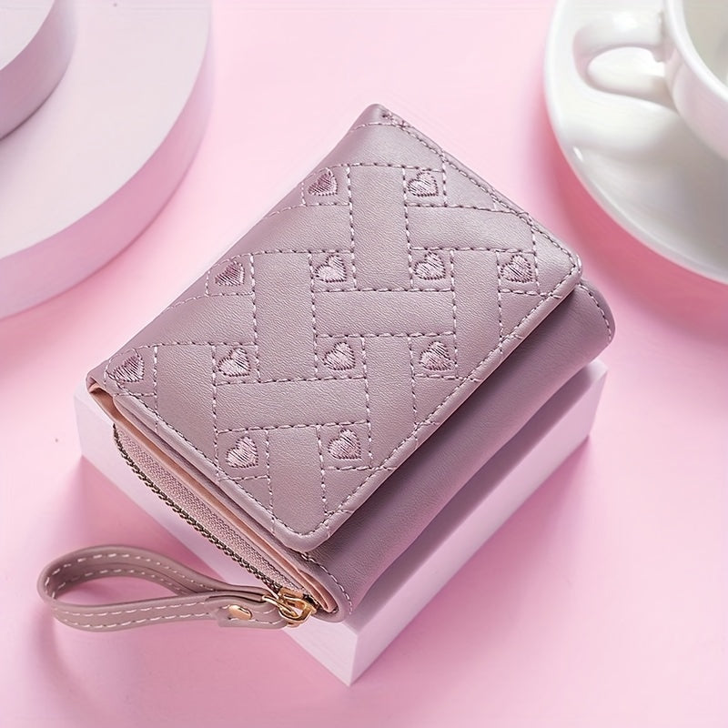 Faux Leather Heart Pattern Tassel Zipper Wallet for Women, Foldable 3-Panel Coin Purse with Polyester Lining, Non-Washable, Insert Pocket - Perfect for Valentine's, Birthday, Halloween, Christmas, Mother's Day Gifts