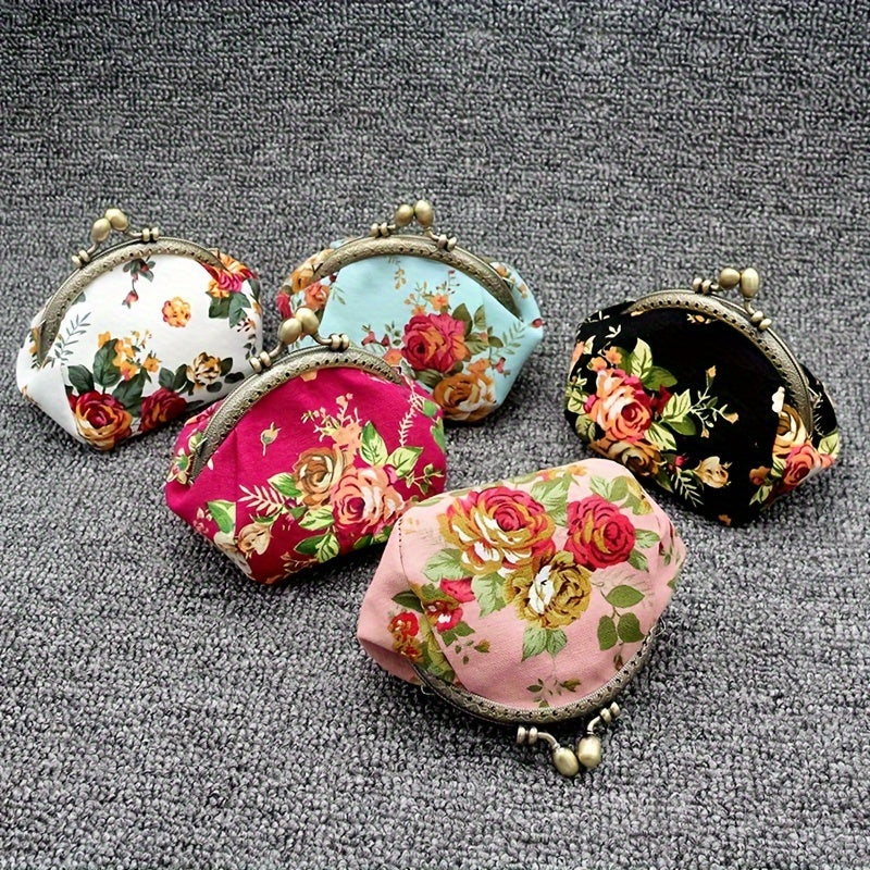 CCIDEA Vintage Floral Coin Purse, Mini Kiss-Lock Clutch Wallet with Polyester Lining, Hand Washable, Buckle Closure, Lightweight Carry on Pouch for Women
