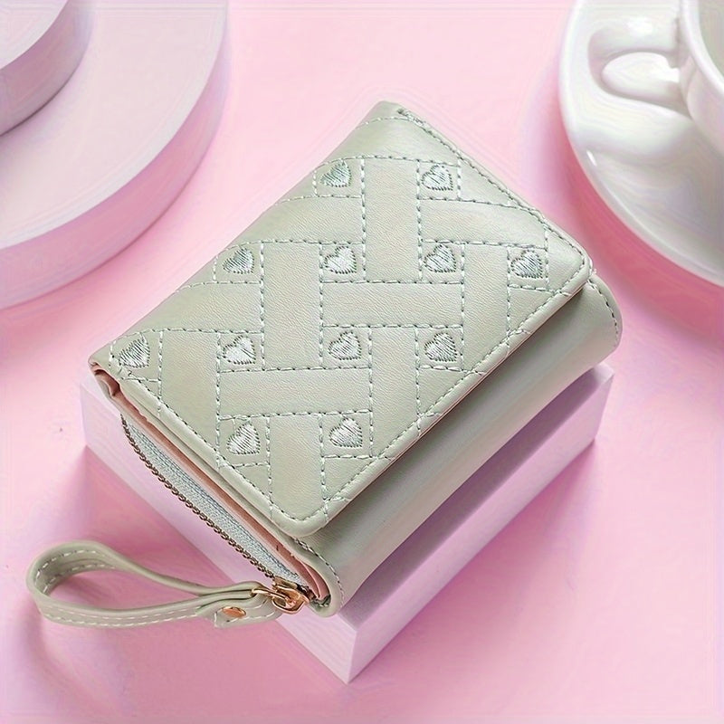 Faux Leather Heart Pattern Tassel Zipper Wallet for Women, Foldable 3-Panel Coin Purse with Polyester Lining, Non-Washable, Insert Pocket - Perfect for Valentine's, Birthday, Halloween, Christmas, Mother's Day Gifts