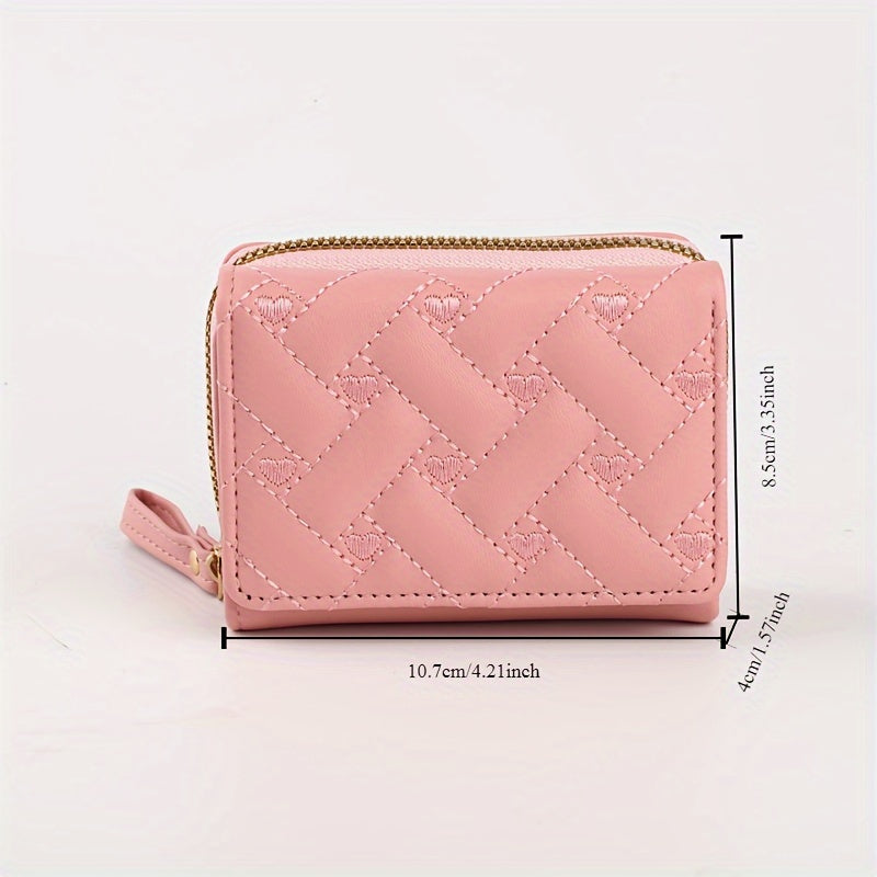Faux Leather Heart Pattern Tassel Zipper Wallet for Women, Foldable 3-Panel Coin Purse with Polyester Lining, Non-Washable, Insert Pocket - Perfect for Valentine's, Birthday, Halloween, Christmas, Mother's Day Gifts