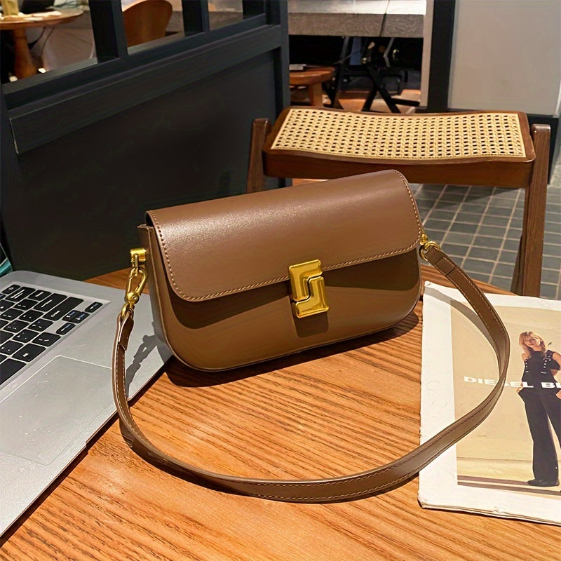 Women's Genuine Convertible Shoulder Bag - Detachable Strap & Magnetic Closure, Large Capacity Tote for Work, Shopping, Casual Outings - Solid Black with Golden-Tone Accents, Guangzhou Crafted, Crossbody Purse, Minimalist Design, Goldtone Hardware