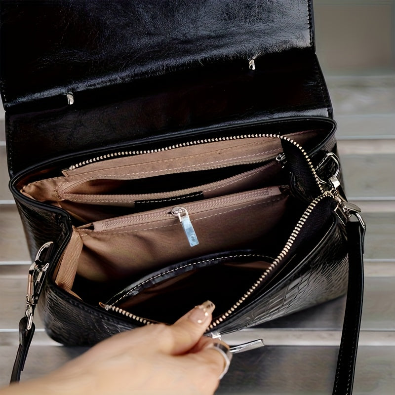 Women'S Fashion Solid Color Genuine Leather Tote Bag, Small Shoulder Bag, Single Shoulder Bag, Crossbody Bag, with Removable Strap and Magnet Closure, for Women