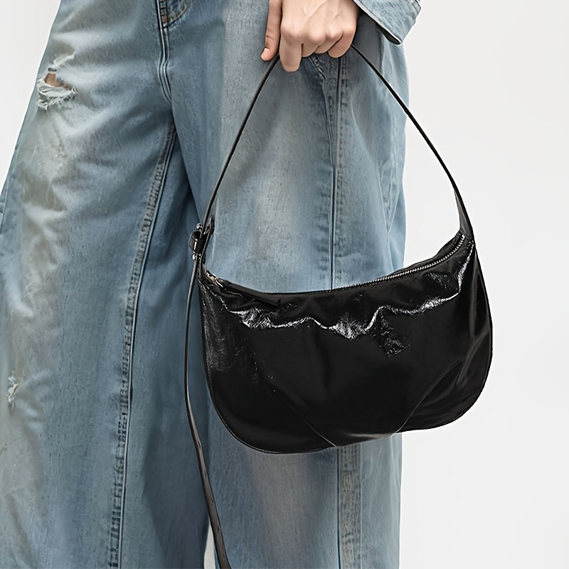 Vintage-Inspired Black Tote Bag with Adjustable Strap - Large Capacity Shoulder & Crossbody Bag for Women, Zipper Closure, Fabric Lining, Everyday Tote Bag|Vintageinspired Bag|Zippered Closure, Large Tote Bag