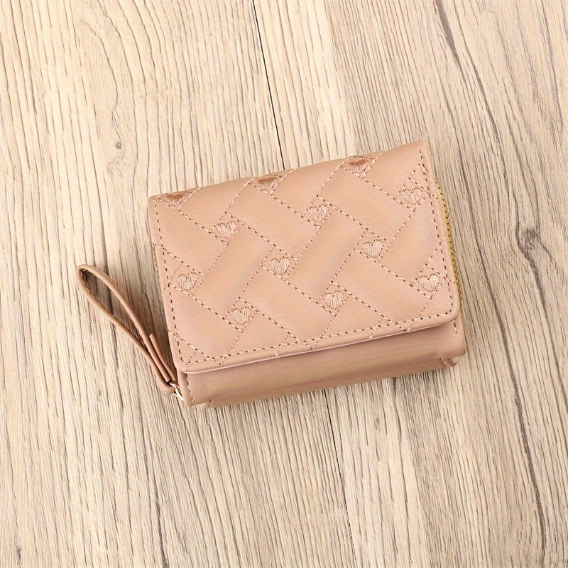 Faux Leather Heart Pattern Tassel Zipper Wallet for Women, Foldable 3-Panel Coin Purse with Polyester Lining, Non-Washable, Insert Pocket - Perfect for Valentine's, Birthday, Halloween, Christmas, Mother's Day Gifts