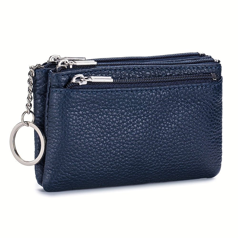 OBCREATOR Genuine Leather Coin Purse for Women & Men - 3-Zipper Secure Closure, Compact Multi-Compartment Wallet with Keychain, RFID Blocking (Black\u002FRed\u002FGrey\u002FOrange\u002FGreen\u002FPink)